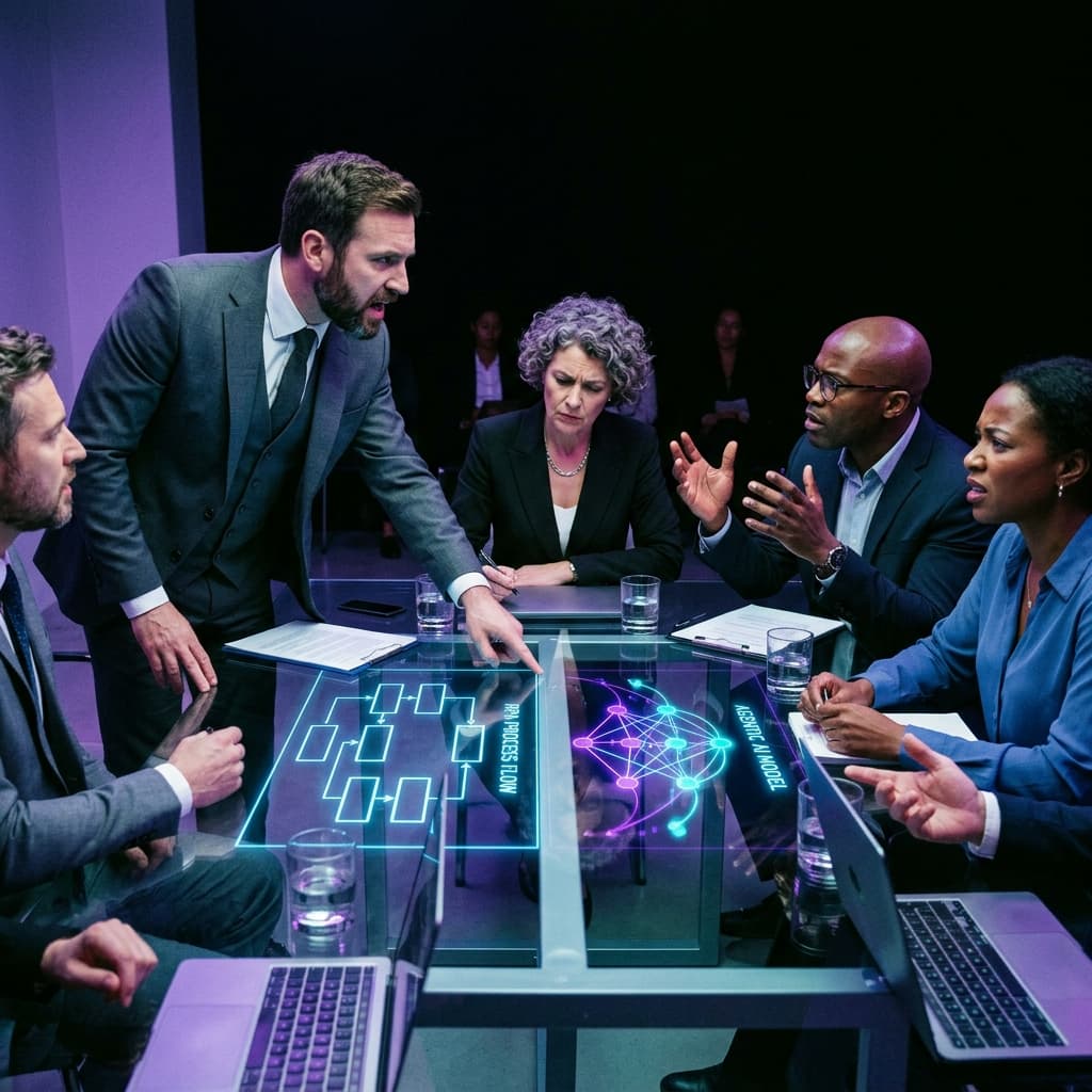 Senior executives arguing intensely across a glass boardroom table